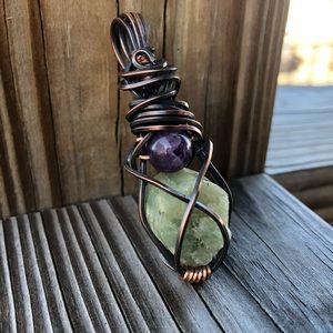 Wire Wrapped Aquamarine Amethyst Necklace - Oxidized